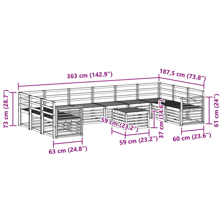 Udendørs sofagruppe 11 pcs Hvid 59 x 59 x 37 cm