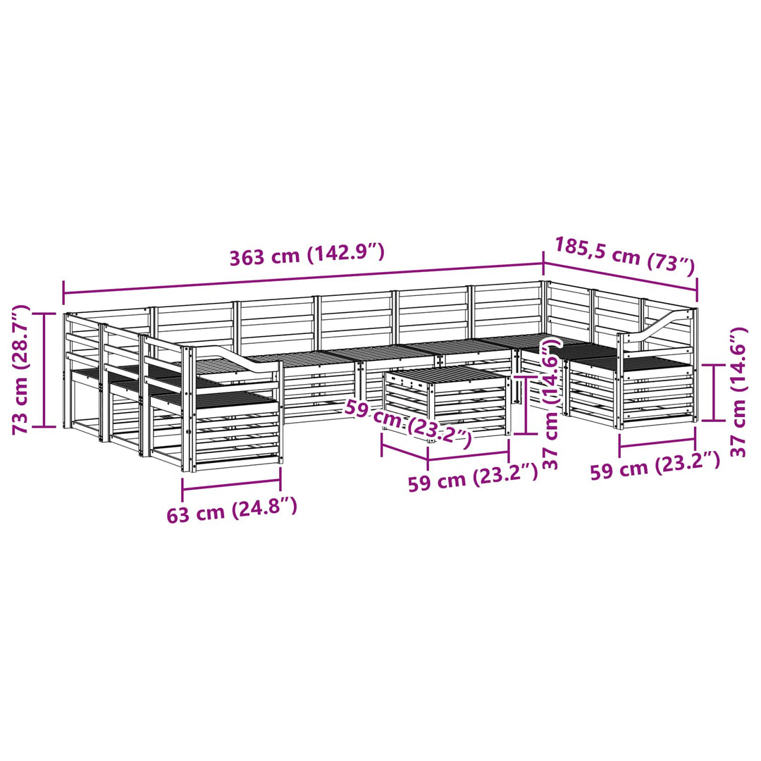 Udendørs sofagruppe 11 pcs Hvid 59 x 59 x 37 cm