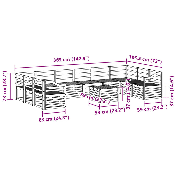 Udendørs sofagruppe 11 pcs Hvid 59 x 59 x 37 cm