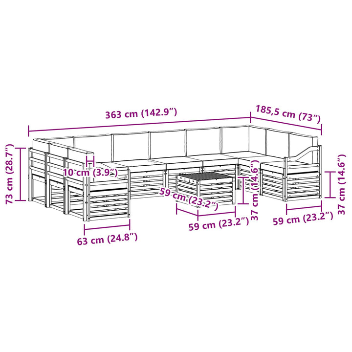Udendørs sofagruppe 8 pcs Hvid og Antracitgrå 59 x 59 x 37 cm