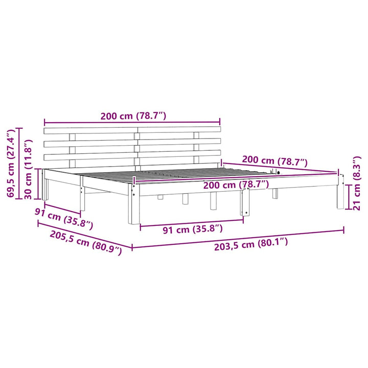 Sengestel Voks brun 203.5 x 205.5 x 69.5 cm Massivt fyrretræ