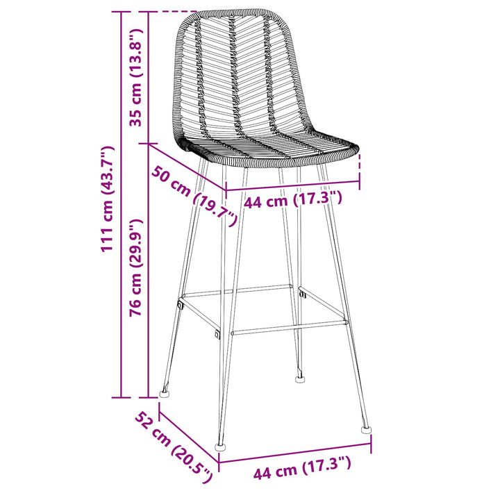 Barstol 2 pcs 44 x 52 x 111 cm Rattan og Jern