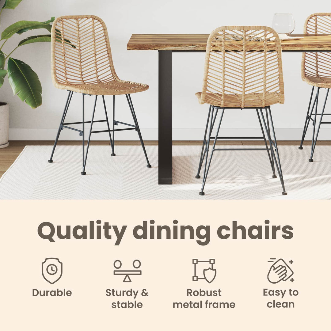 Spisestuestol 2 pcs Rattan og Jern Naturfarvet