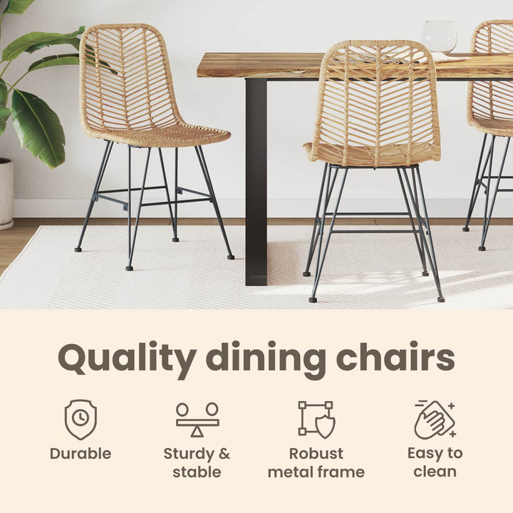 Spisestuestol 2 pcs Rattan og Jern Naturfarvet