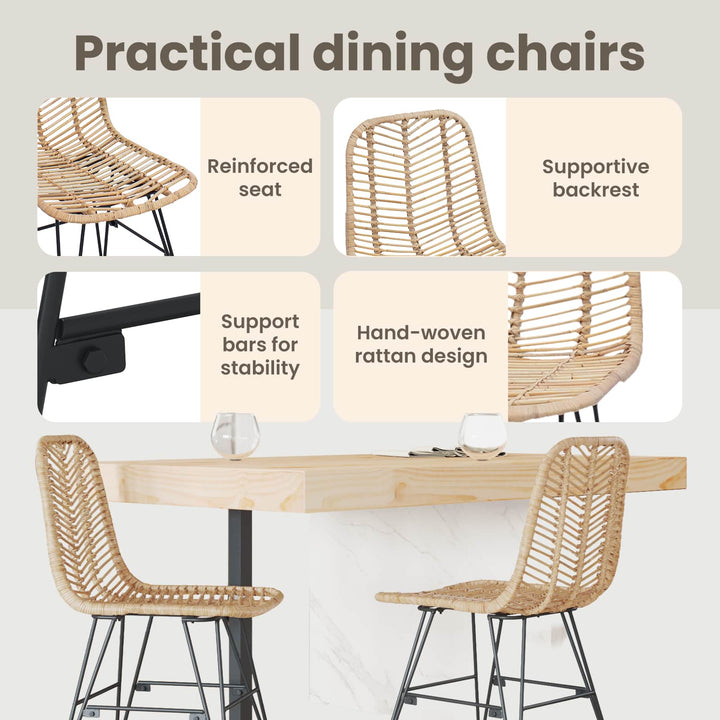 Spisestuestol 2 pcs Rattan og Jern Naturfarvet