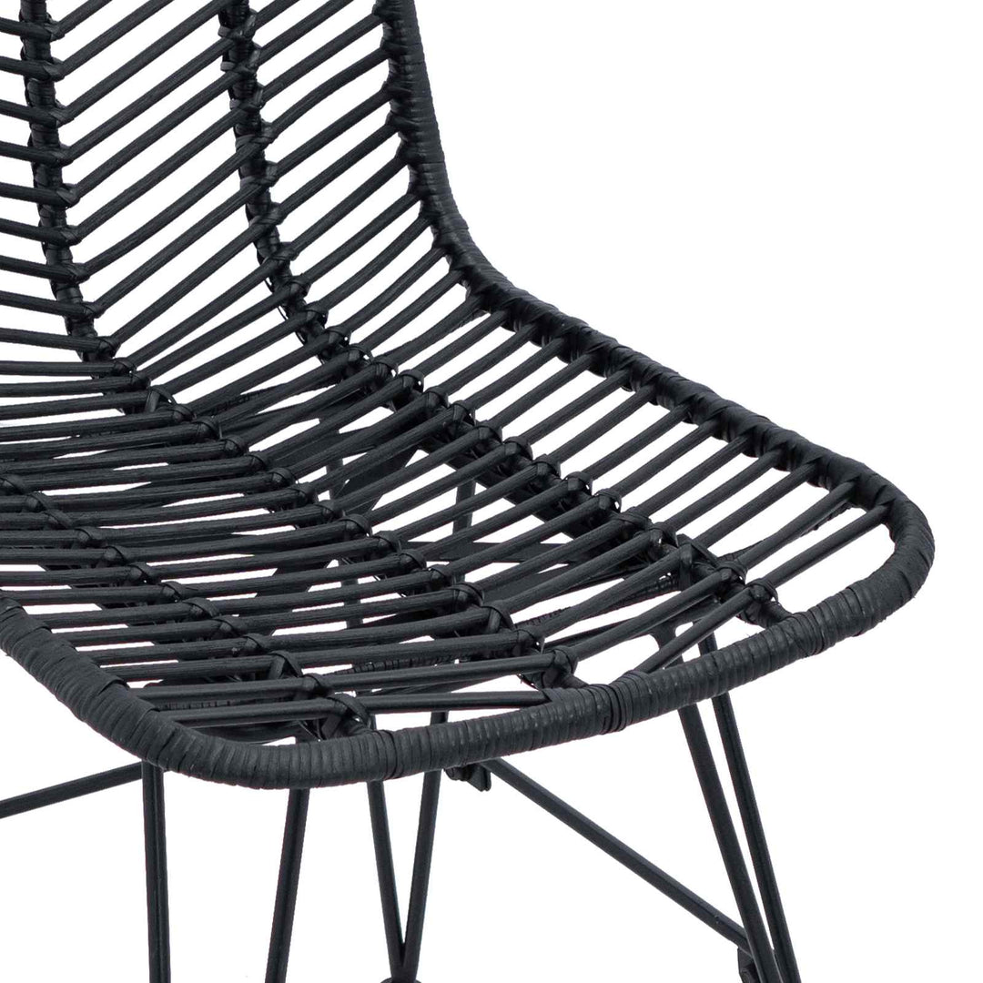 Spisestuestol 2 stk. Rattan og Jern Sort 44,5 x 54,5 x 85 cm