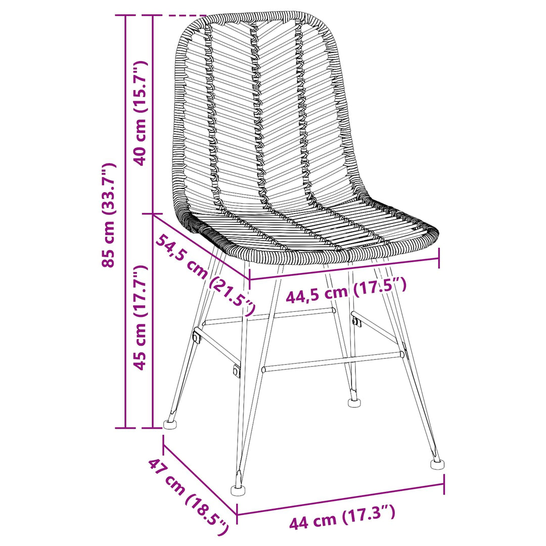 Spisestuestol 2 stk. Rattan og Jern Sort 44,5 x 54,5 x 85 cm