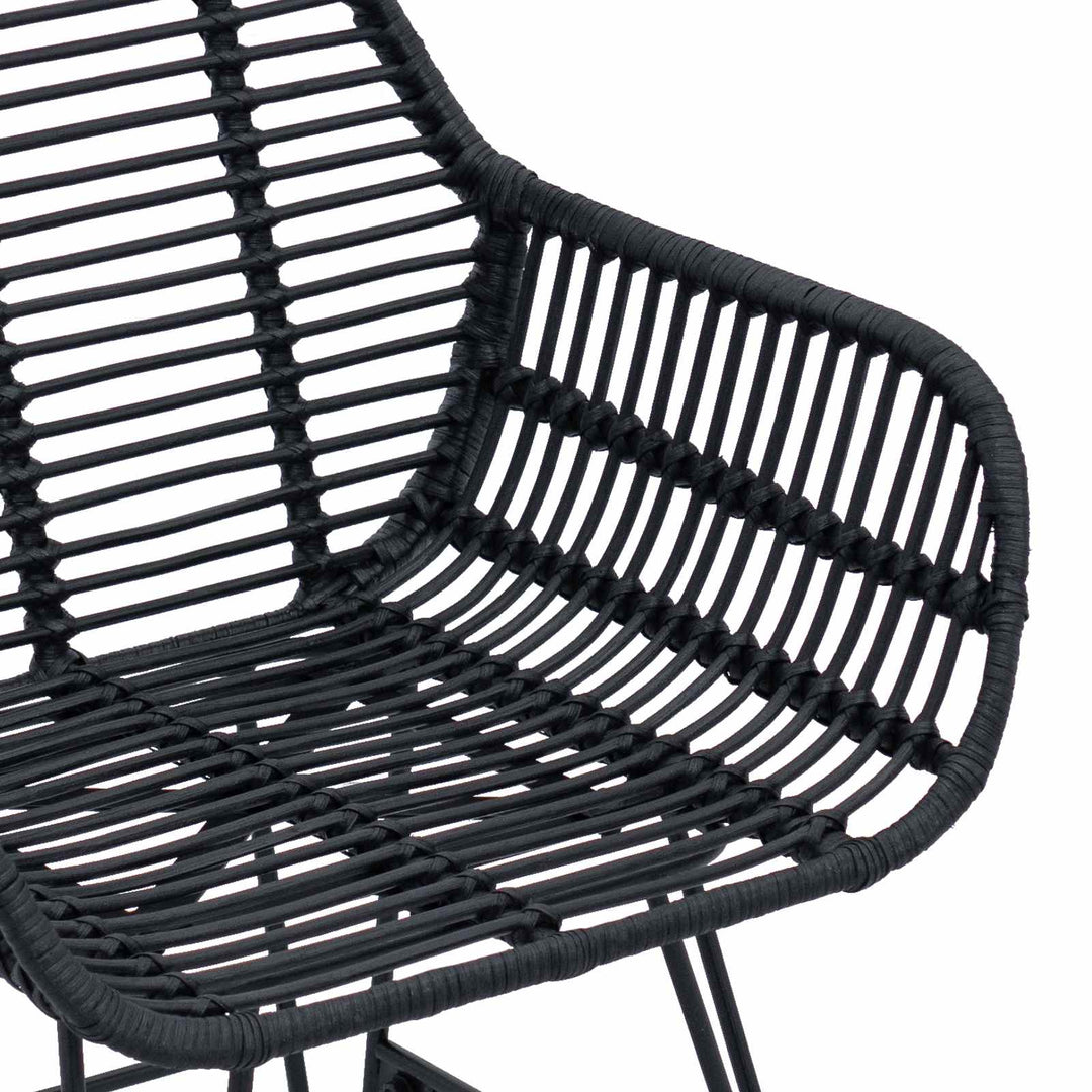 Spisestuestol 2 stk. Rattan og Jern Sort 55 x 50 x 74 cm