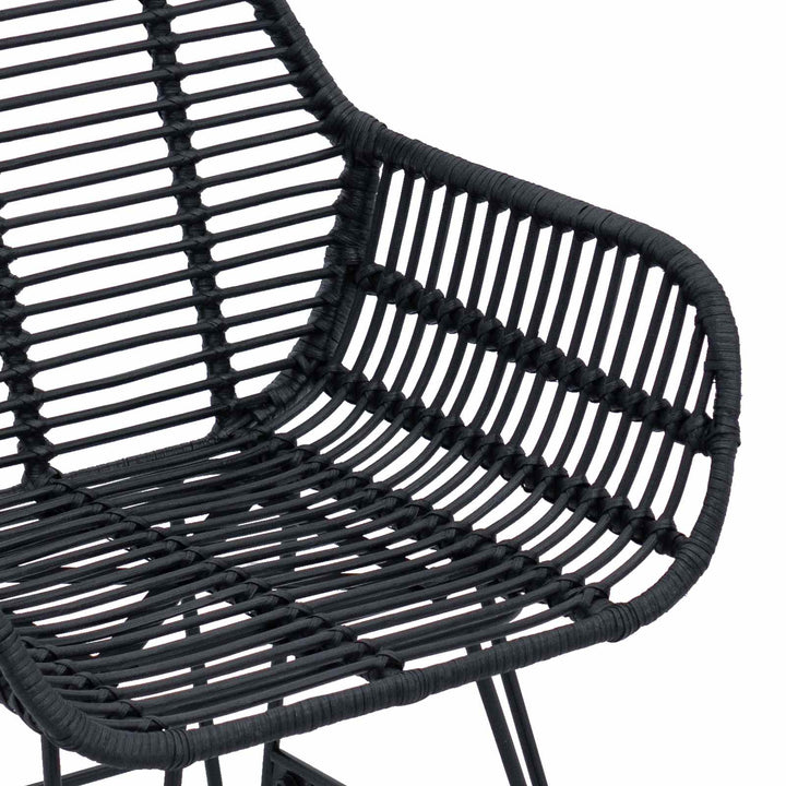 Spisestuestol 2 stk. Rattan og Jern Sort 55 x 50 x 74 cm