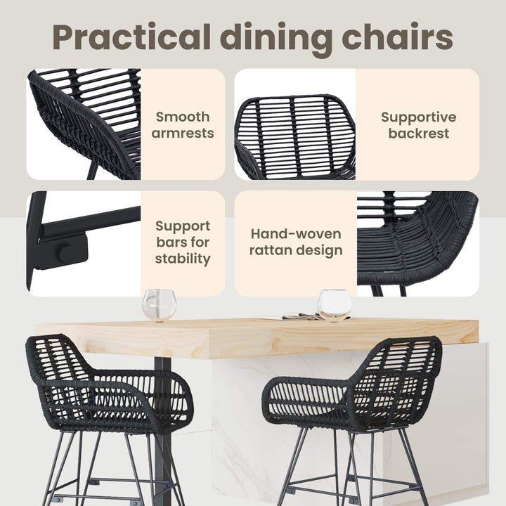 Spisestuestol 2 pcs Rattan og Jern Sort 55 x 50 x 74 cm