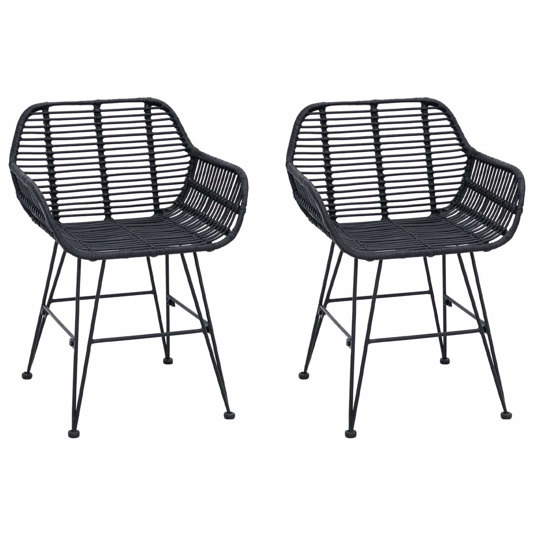 Spisestuestol 2 stk. Rattan og Jern Sort 55 x 50 x 74 cm