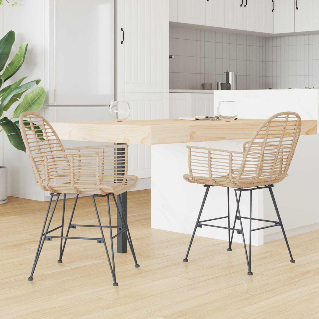 Spisestuestol 2 stk. Rattan og Jern Naturfarvet 57 x 55 x 85 cm