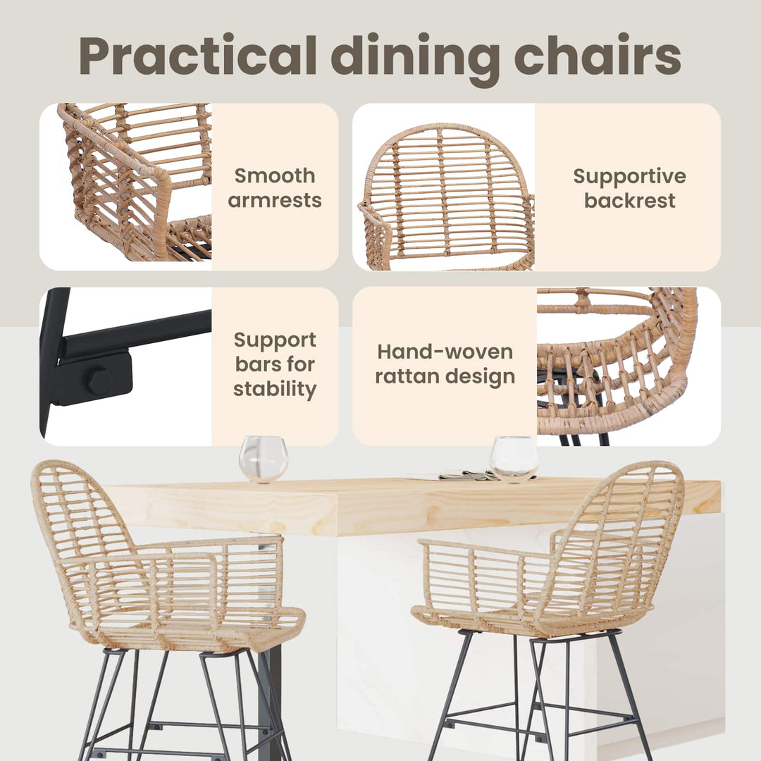 Spisestuestol 2 pcs Rattan og Jern Naturfarvet 57 x 55 x 85 cm