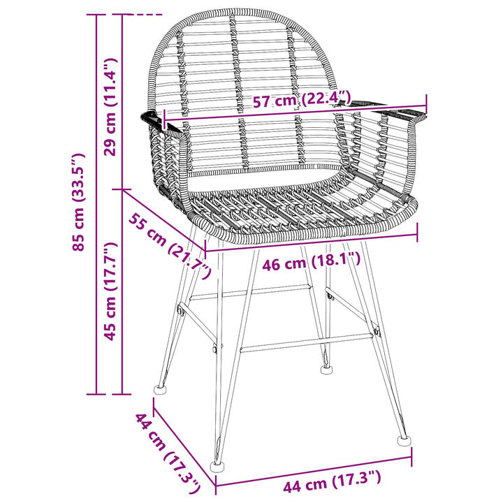 Spisestuestol 2 stk. Rattan og Jern Naturfarvet 57 x 55 x 85 cm