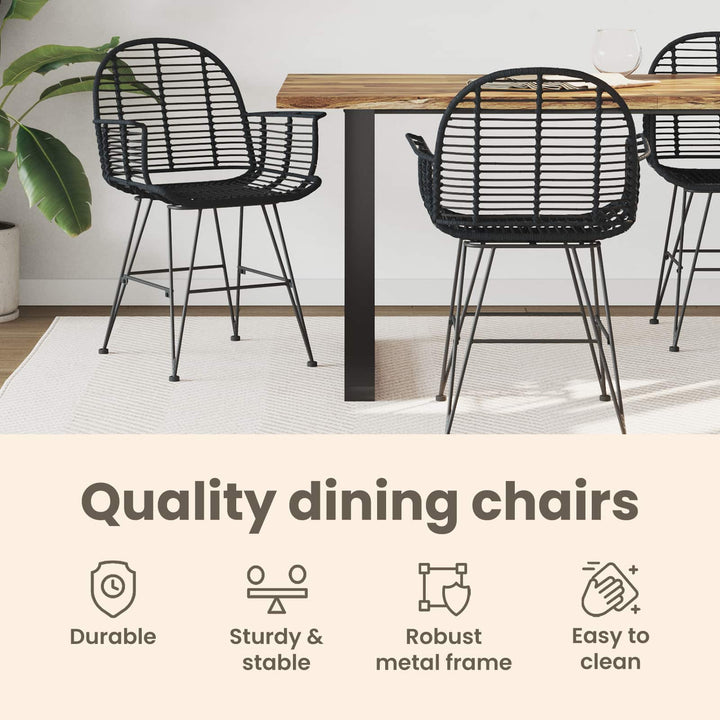 Spisestuestol 2 pcs Rattan og Jern Sort 57 x 55 x 85 cm