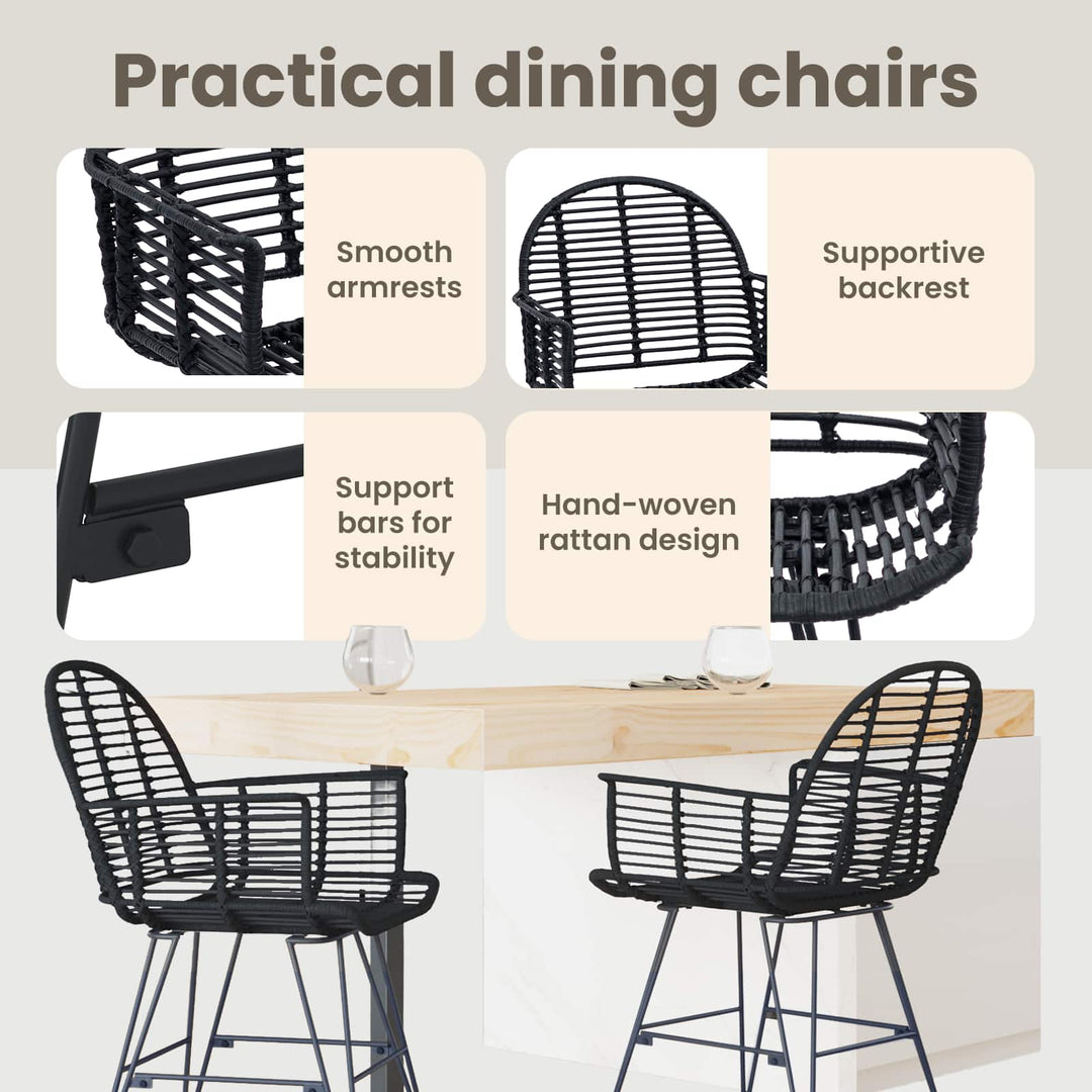 Spisestuestol 2 pcs Rattan og Jern Sort 57 x 55 x 85 cm
