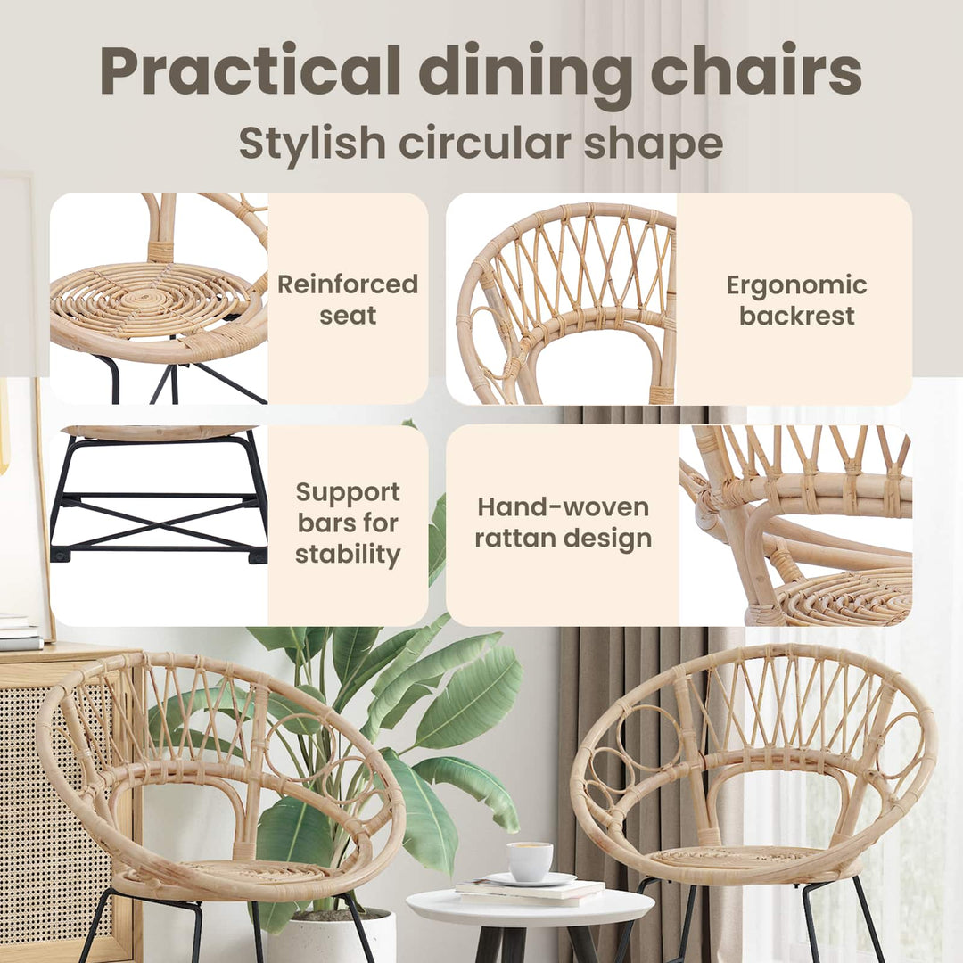 Spisestuestol 2 pcs Rattan og Jern Naturfarvet 54 x 65 x 82 cm