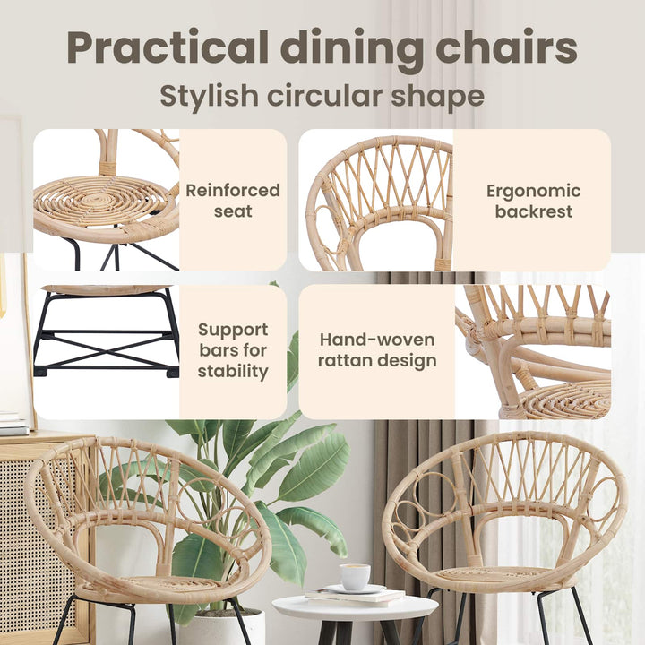 Spisestuestol 2 pcs Rattan og Jern Naturfarvet 54 x 65 x 82 cm