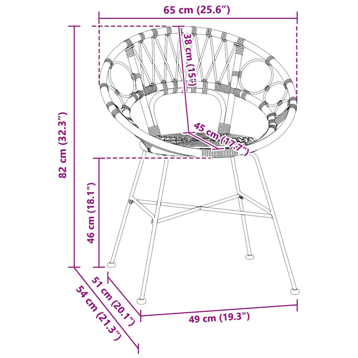 Spisestuestol 2 stk. Rattan og Jern Naturfarvet 54 x 65 x 82 cm