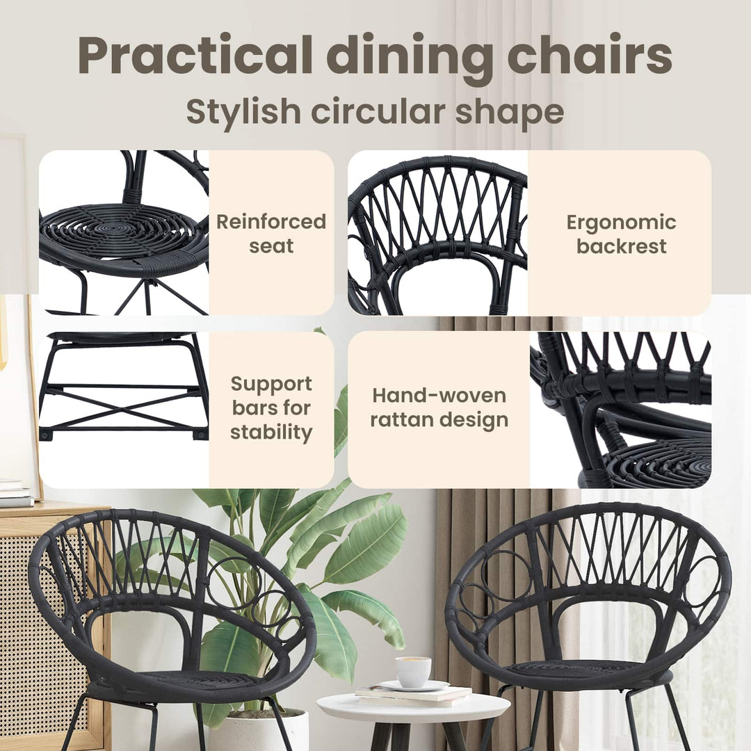 Spisestuestol 2 pcs Rattan og Jern Sort 54 x 65 x 82 cm