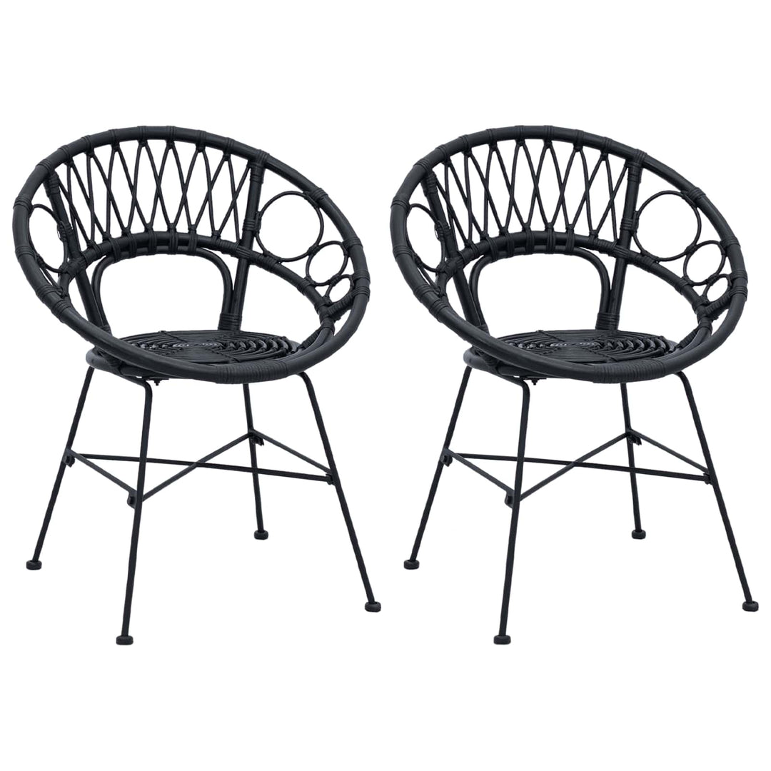 Spisestuestol 2 stk. Rattan og Jern Sort 54 x 65 x 82 cm