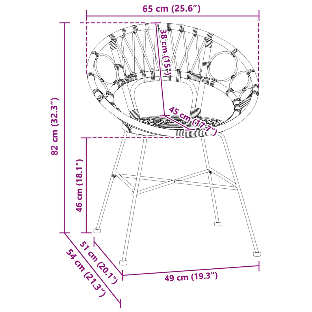 Spisestuestol 2 stk. Rattan og Jern Sort 54 x 65 x 82 cm