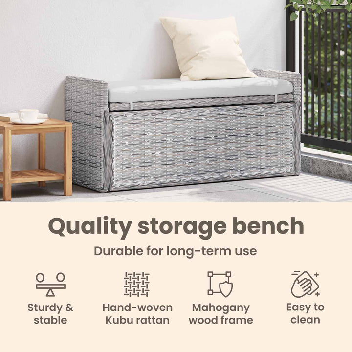 Opbevaringsbænk med pude Hvidvask 110 x 40 x 50 cm Rattan