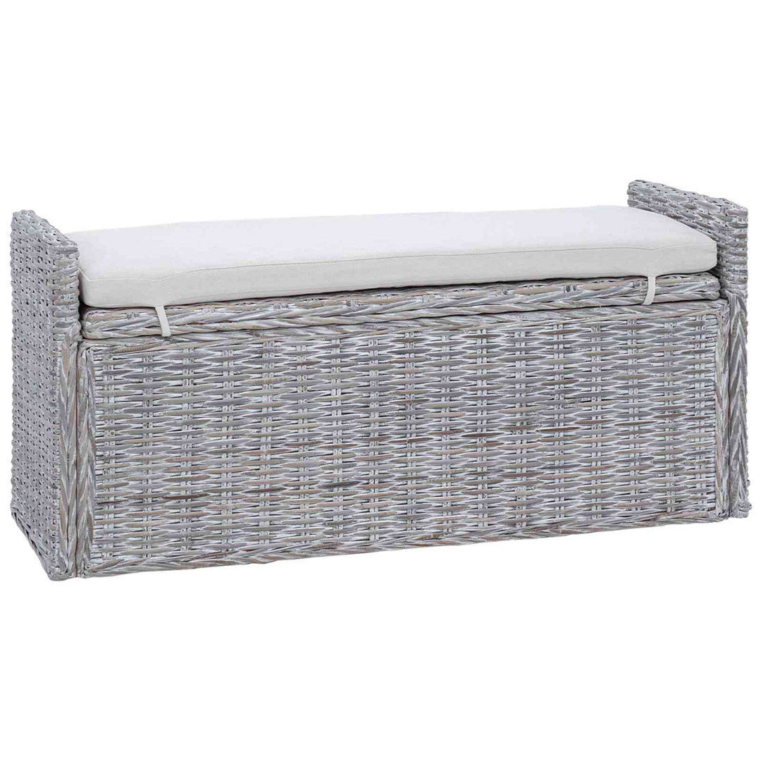 Opbevaringsbænk med pude Hvidvask 110 x 40 x 50 cm Rattan