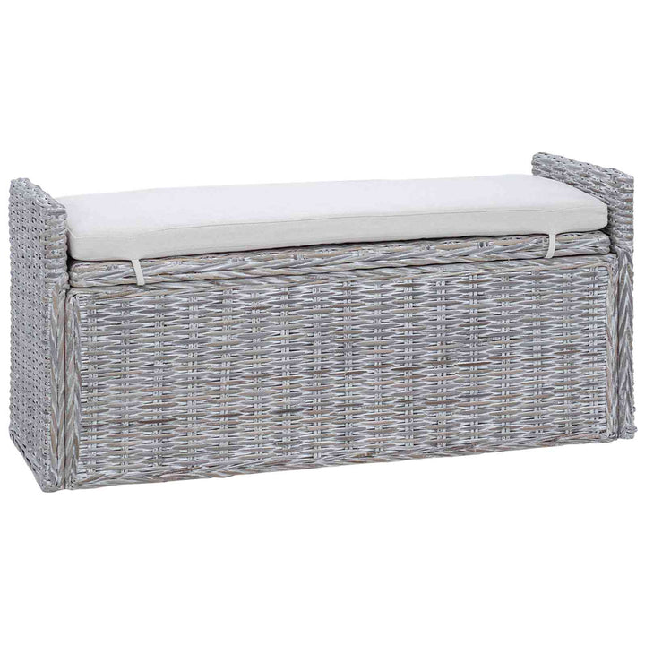 Opbevaringsbænk med pude Hvidvask 110 x 40 x 50 cm Rattan