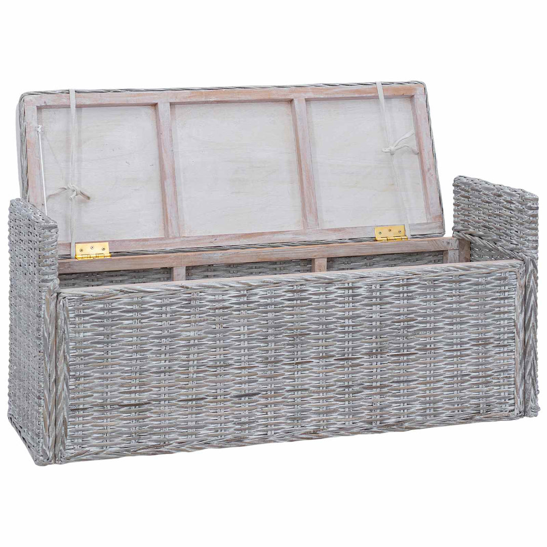Opbevaringsbænk med pude Hvidvask 110 x 40 x 50 cm Rattan