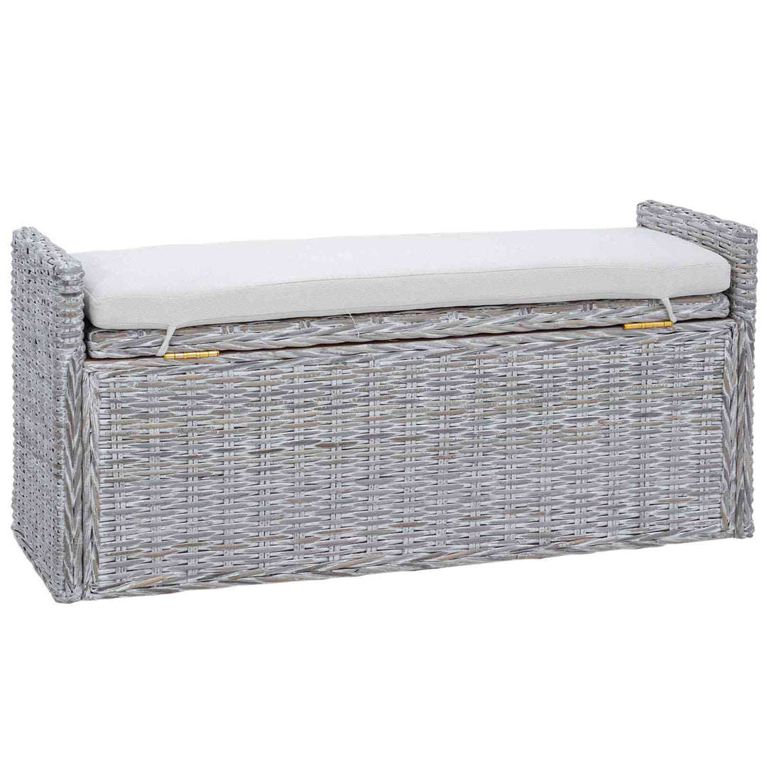 Opbevaringsbænk med pude Hvidvask 110 x 40 x 50 cm Rattan