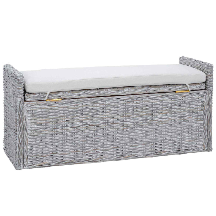 Opbevaringsbænk med pude Hvidvask 110 x 40 x 50 cm Rattan