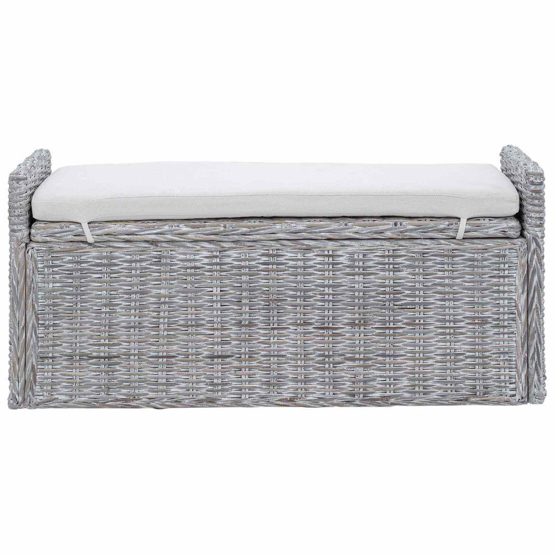 Opbevaringsbænk med pude Hvidvask 110 x 40 x 50 cm Rattan
