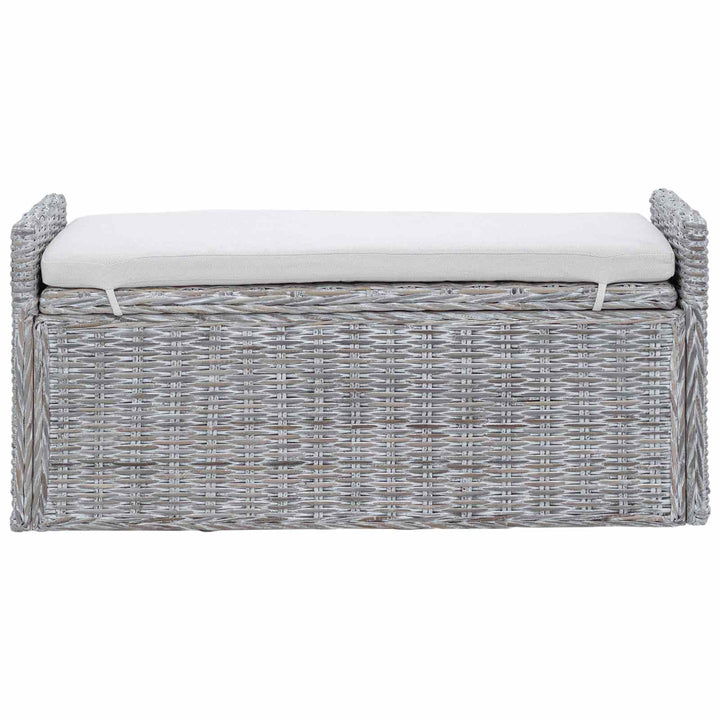 Opbevaringsbænk med pude Hvidvask 110 x 40 x 50 cm Rattan