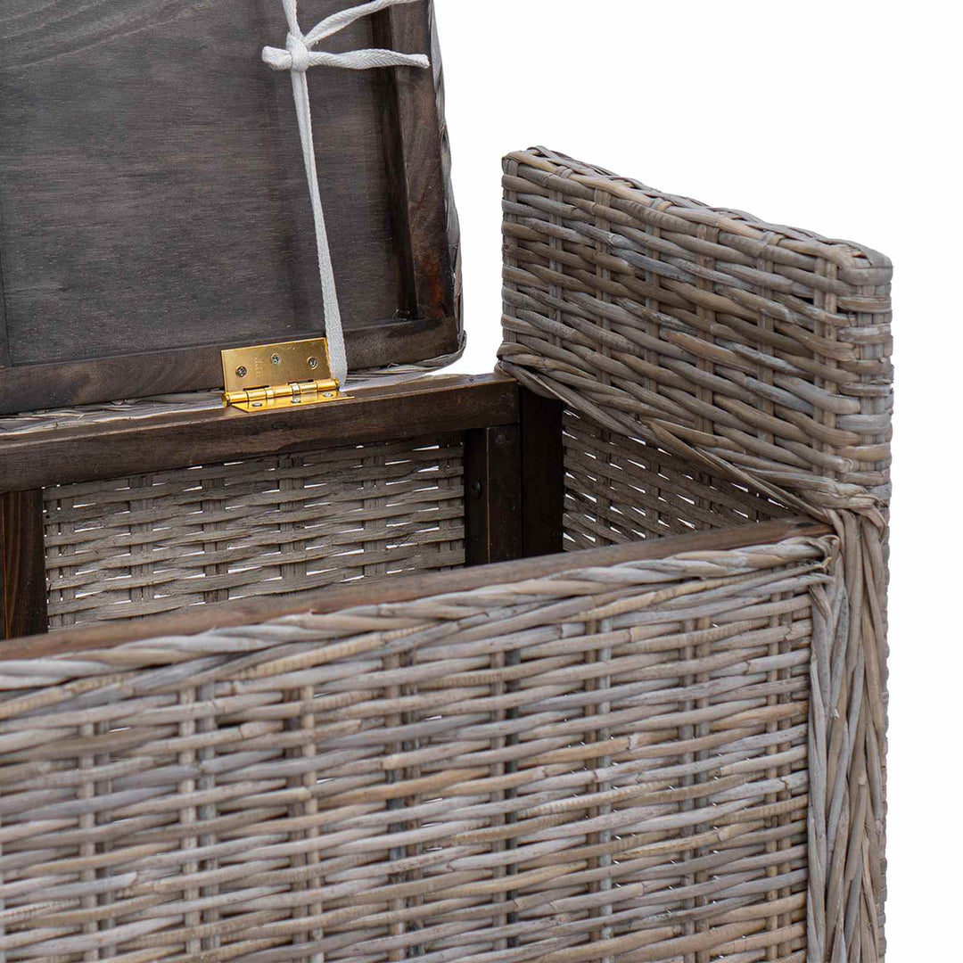 Opbevaringsbænk med pude Grå 110 x 40 x 50 cm Rattan