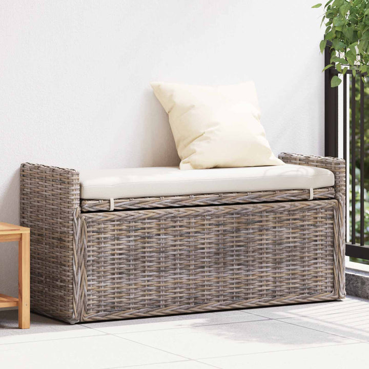 Opbevaringsbænk med pude Grå 110 x 40 x 50 cm Rattan