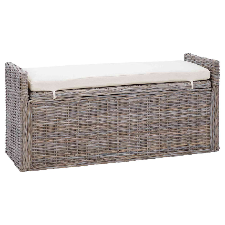 Opbevaringsbænk med pude Grå 110 x 40 x 50 cm Rattan