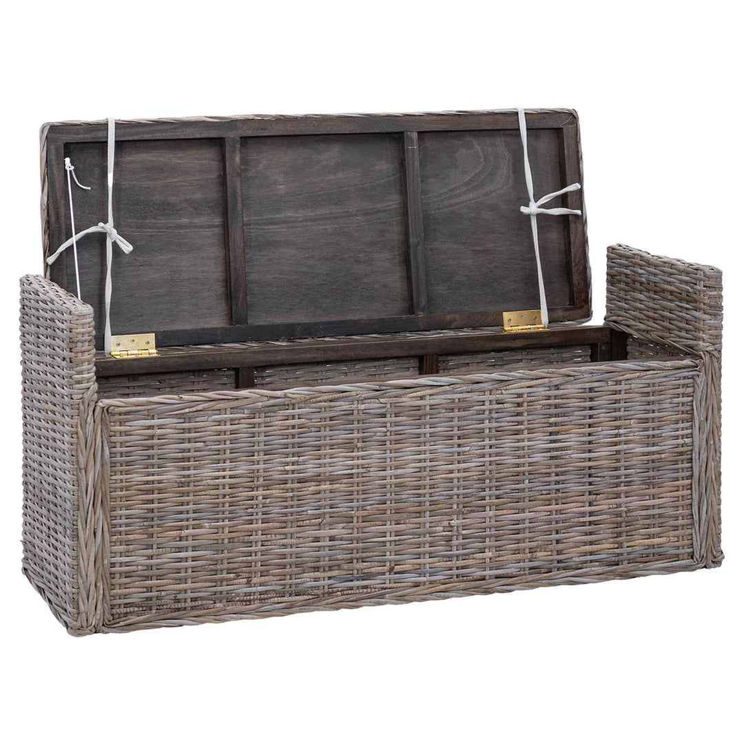 Opbevaringsbænk med pude Grå 110 x 40 x 50 cm Rattan