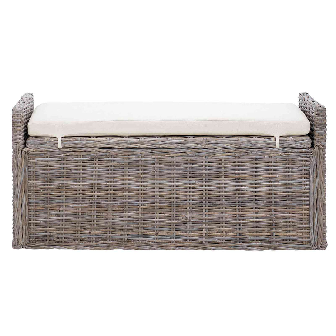 Opbevaringsbænk med pude Grå 110 x 40 x 50 cm Rattan