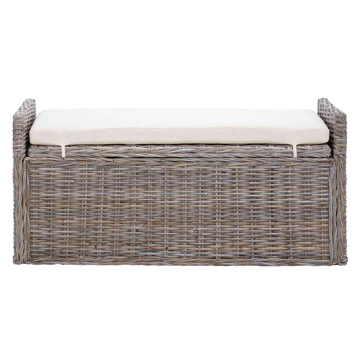 Opbevaringsbænk med pude Grå 110 x 40 x 50 cm Rattan