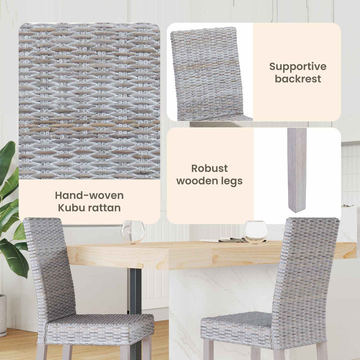 Spisestuestol 2 pcs Kubu Rattan og massiv mahogni træ Hvidvask