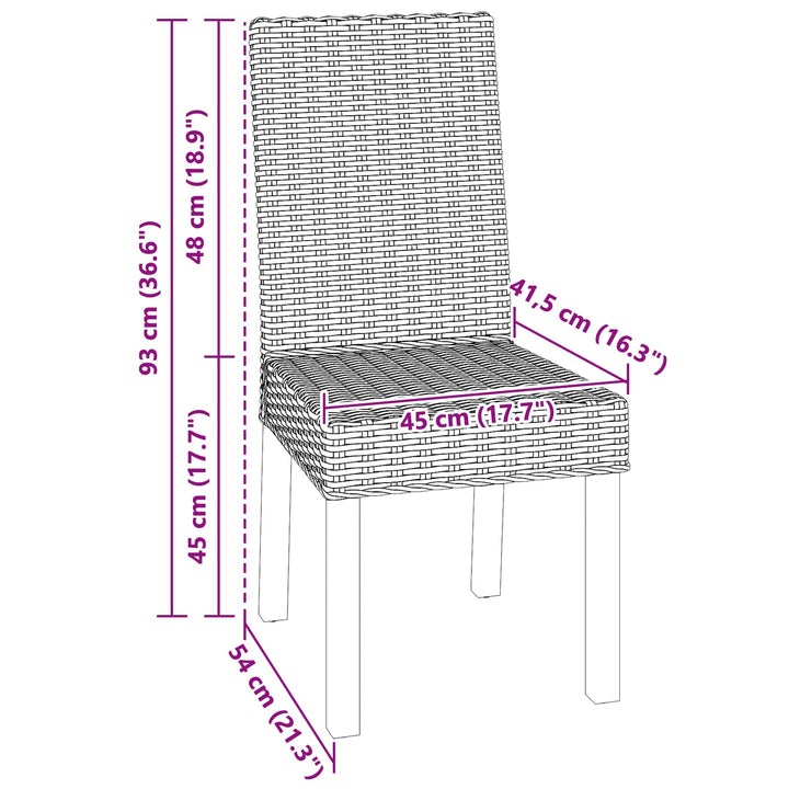 Spisestuestol 2 pcs Kubu Rattan og massiv mahogni træ Hvidvask