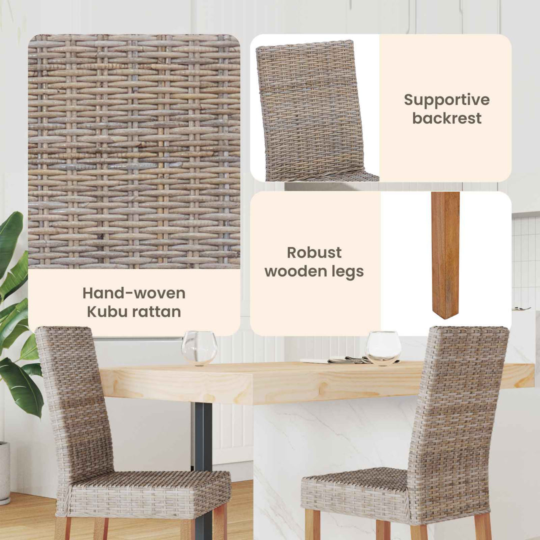 Spisestuestol 2 pcs Kubu Rattan og massiv mahogni træ Kubu Grå