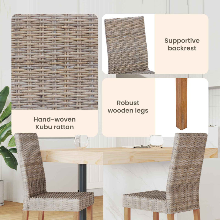 Spisestuestol 2 pcs Kubu Rattan og massiv mahogni træ Kubu Grå