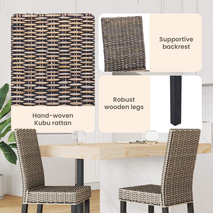 Spisestuestol 2 pcs Kubu Rattan og massiv mahogni træ