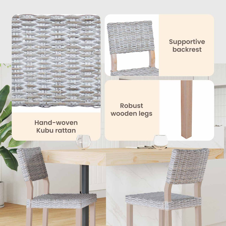 Spisestuestol 2 pcs Kubu rattan Hvidvask 46 x 55 x 84 cm