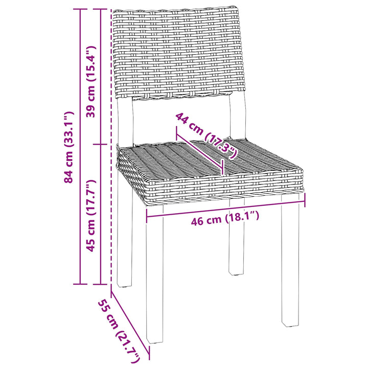 Spisestuestol 2 pcs Kubu rattan Kubu Grå 46 x 55 x 84 cm