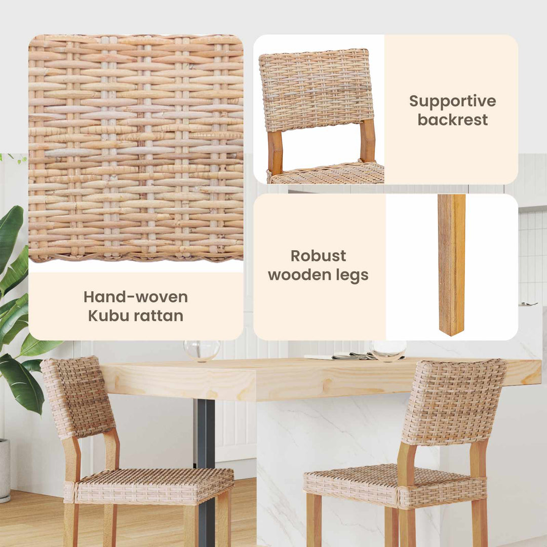 Spisestuestol 2 pcs Kubu rattan Naturfarvet 46 x 55 x 84 cm