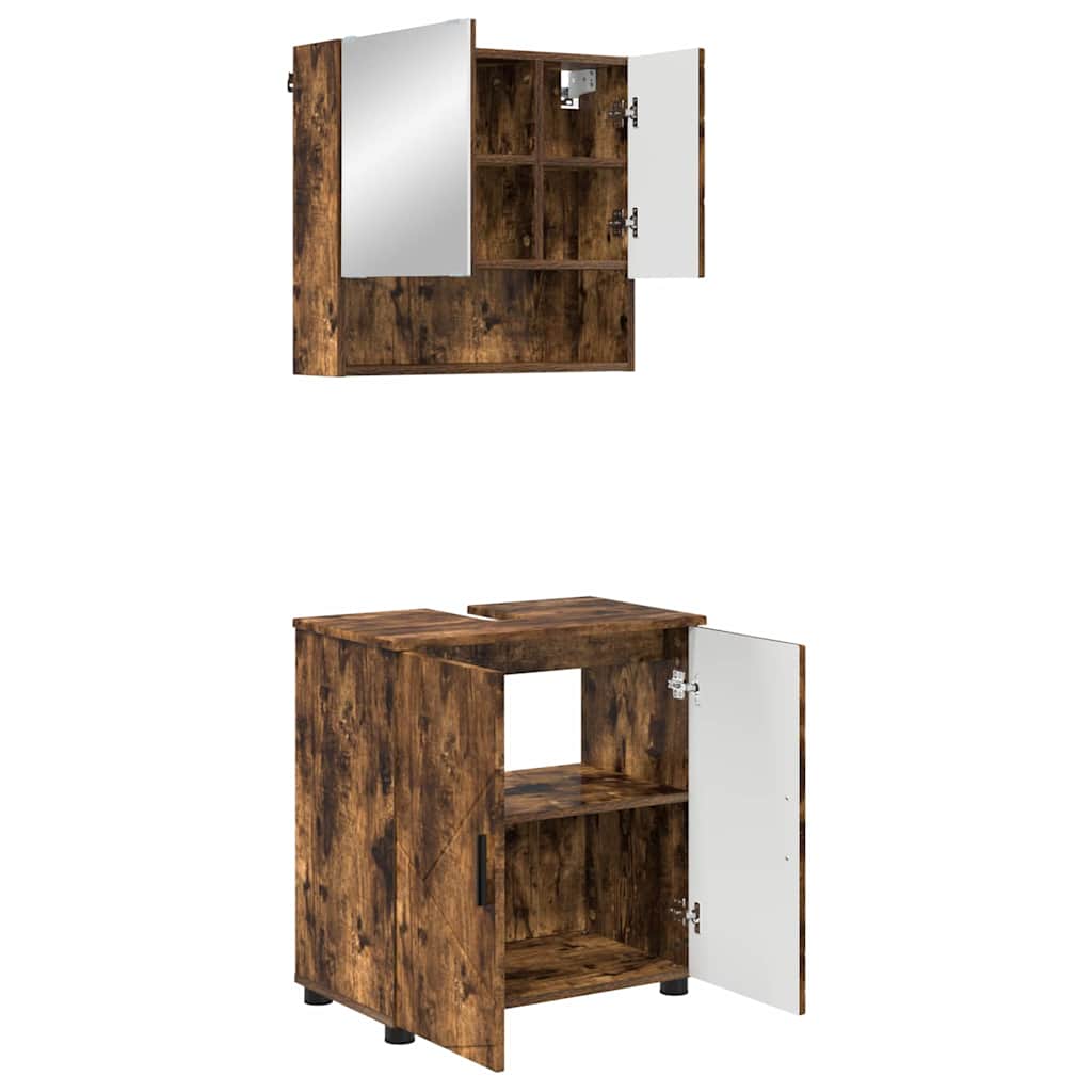 Badeværelsesmøbel sæt 2 stk. Røget eg 61 x 35 x 64 cm