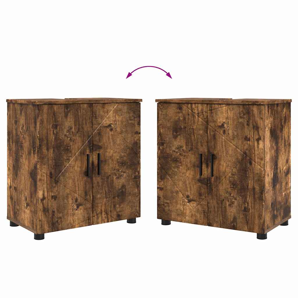 Badeværelsesmøbel sæt 2 stk. Røget eg 61 x 35 x 64 cm